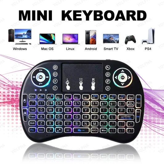 2.4Ghz Mini Luminous Wireless Keyboard, Mini Keyboard Remote Control Mouse With Trackpad 3-color Backlight Including Battery